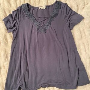 Crochet lace dusty blue top